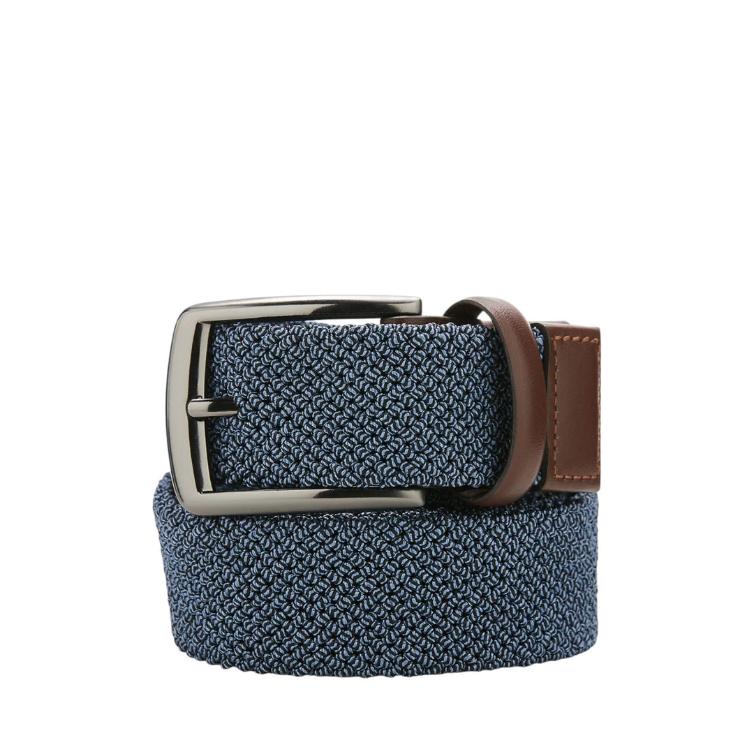 Men's Blue Stretch Webbing Belt with Leather Trim Exclusive Design